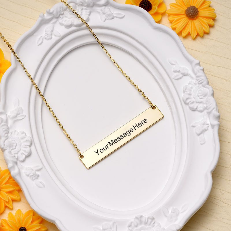 Gnoce "Speak Out Your Love" Made of 925Lead-free ECO Copper with High-quality Gold Plated Can Easily Engrave with Your Name, or A Word That Inspires You ,Gold Engravable Bar Necklace_2