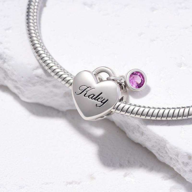 Gnoce Birthstone Engravable Heart Charm Platinum-plated Silver Blend_3