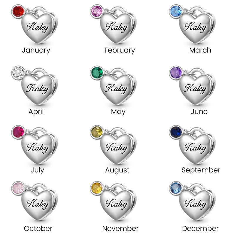 Gnoce Birthstone Engravable Heart Charm Platinum-plated Silver Blend_6