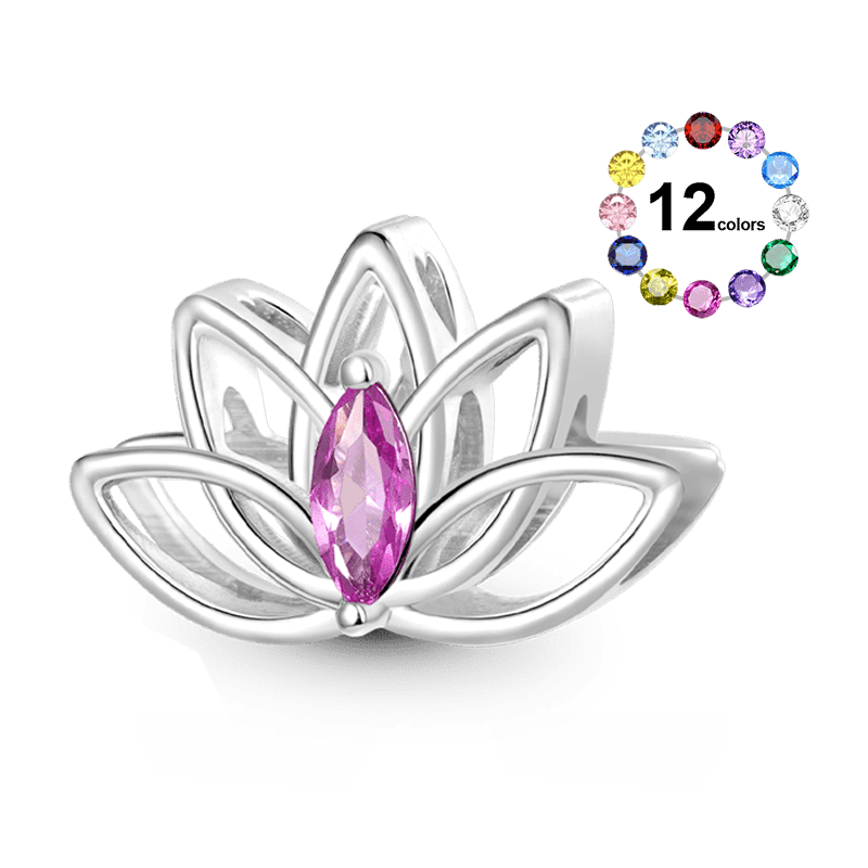 Gnoce Lotus Flower Birthstone Charm Platinum-plated Silver Blend_2