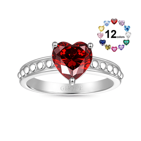 Gnoce Birthstone Heart Ring Platinum-plated Silver Blend_1