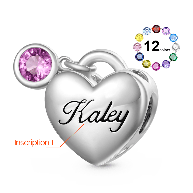 Gnoce Birthstone Engravable Heart Charm Platinum-plated Silver Blend_2
