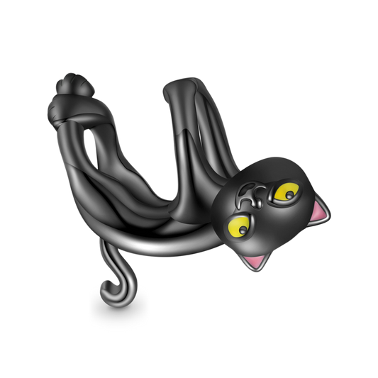 Lazy Black Cat Charm Bead 925 Sterling Silver_1
