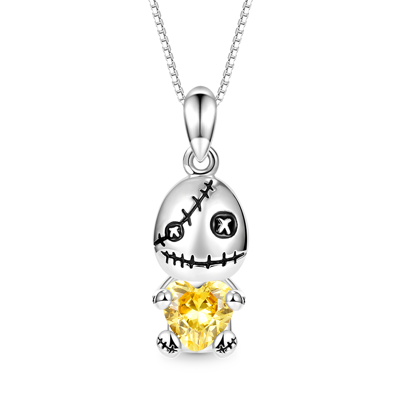 Gnoce Voodoo Doll Embraces Heart Gem Necklace Platinum-plated Silver Blend_1