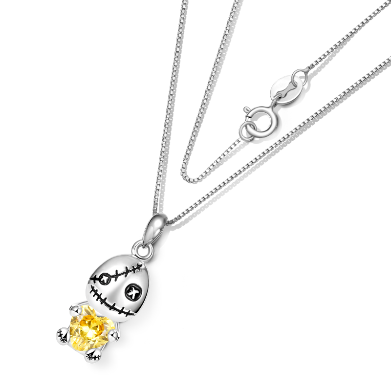 Gnoce Voodoo Doll Embraces Heart Gem Necklace Platinum-plated Silver Blend_3