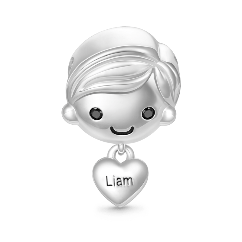 Gnoce Love Little Boy Engravable Charm Platinum-plated Silver Blend_3