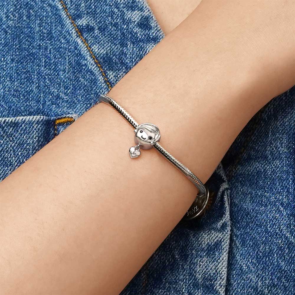 Gnoce Love Little Boy Engravable Charm Platinum-plated Silver Blend_5