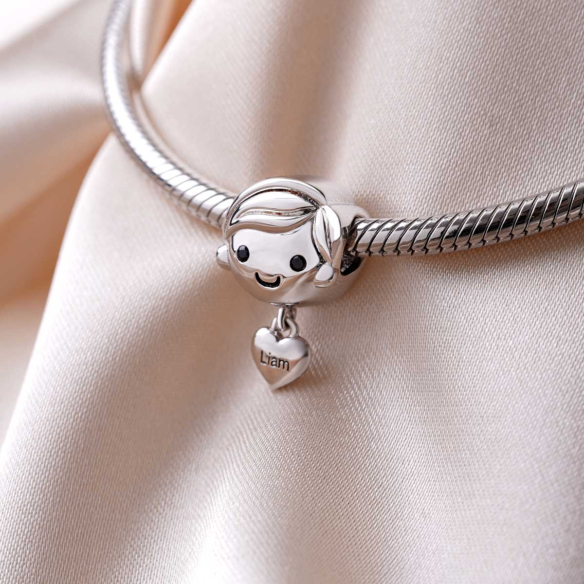 Gnoce Love Little Boy Engravable Charm Platinum-plated Silver Blend_4