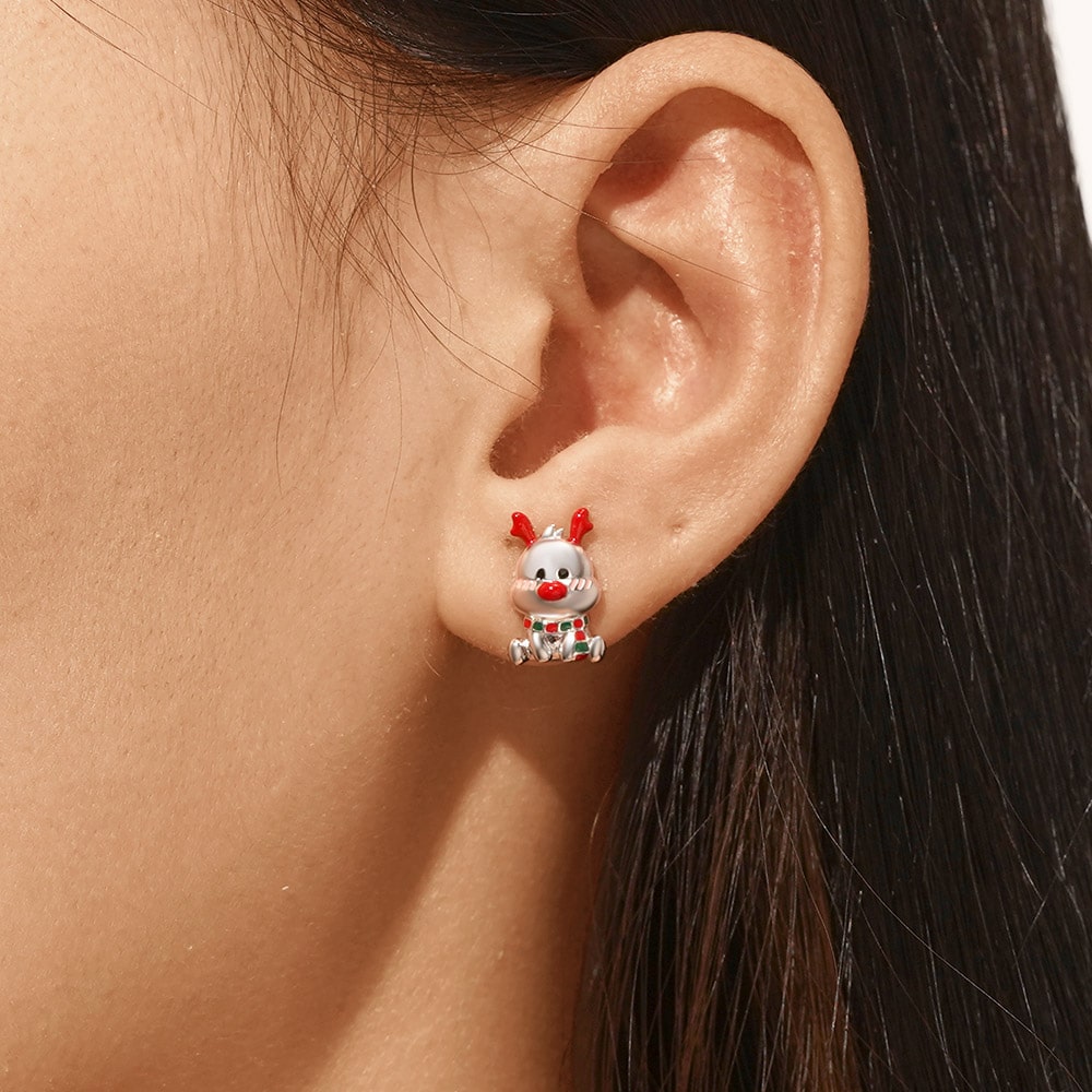 Gnoce Christmas Elk Shaped Stud Earrings Platinum-plated Silver Blend_3