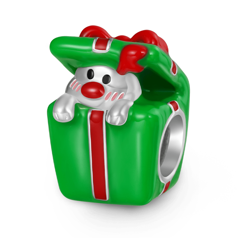 Gnoce Christmas Elk Gift Box Charm Platinum-plated Silver Blend_1