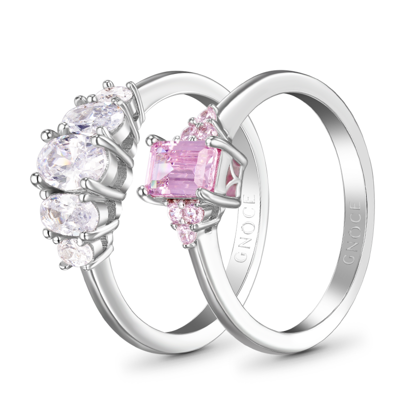 Gnoce Double Pink Rectangle Cut Stackable Ring Set_2