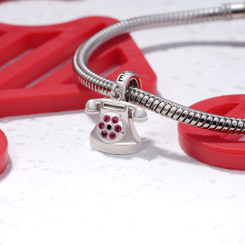 Gnoce Antique Telephone Charm Platinum-plated Silver Blend_3