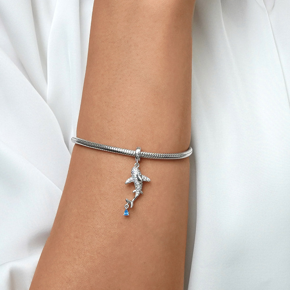 Gnoce Sparkling Shark Charm Platinum-plated Silver Blend_5