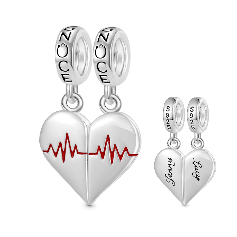 Gnoce Engravable Heart Couple's EKG Pendant Dangle Charm_3