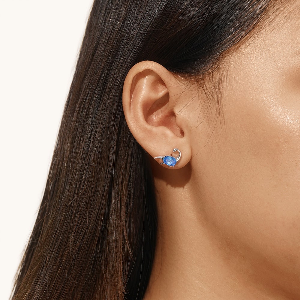 Gnoce Sparkling Plesiosaurs Stud Earrings Platinum-plated Silver Blend_3