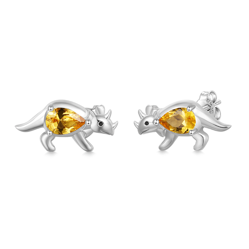 Gnoce Sparkling Triceratops Stud Earrings Platinum-plated Silver Blend_1