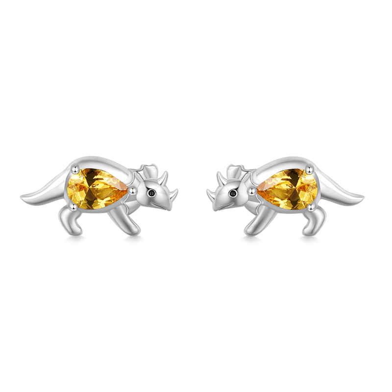 Gnoce Sparkling Triceratops Stud Earrings Platinum-plated Silver Blend_2