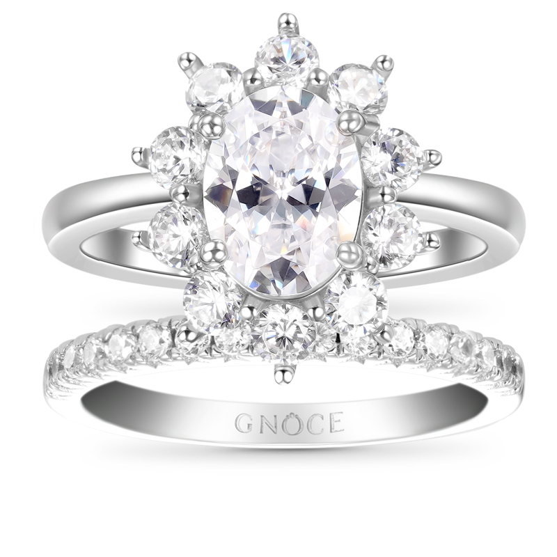 Gnoce Sparkling Oval Cut Stackable Ring Set Platinum-plated Silver Blend_1