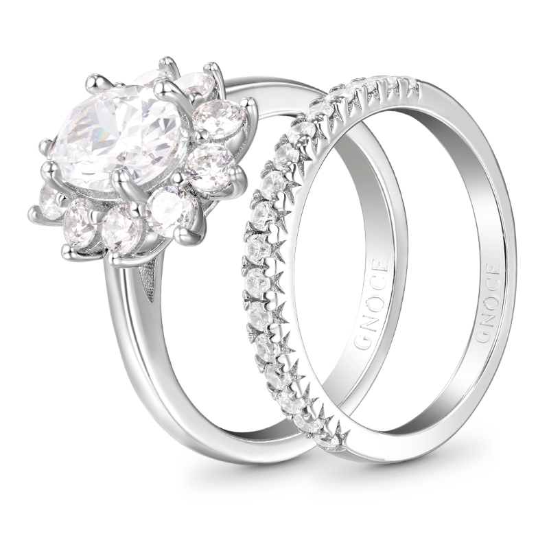 Gnoce Sparkling Oval Cut Stackable Ring Set Platinum-plated Silver Blend_2