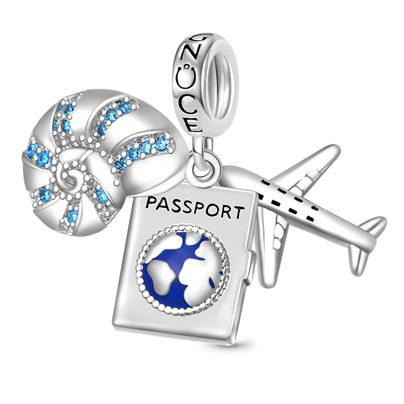Gnoce Airplane, Passport & Conch Triple Pendant Dangle Charm_1