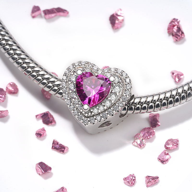 Gnoce Heart Birthstone Engravable Name Charm Platinum-plated Silver Blend_3