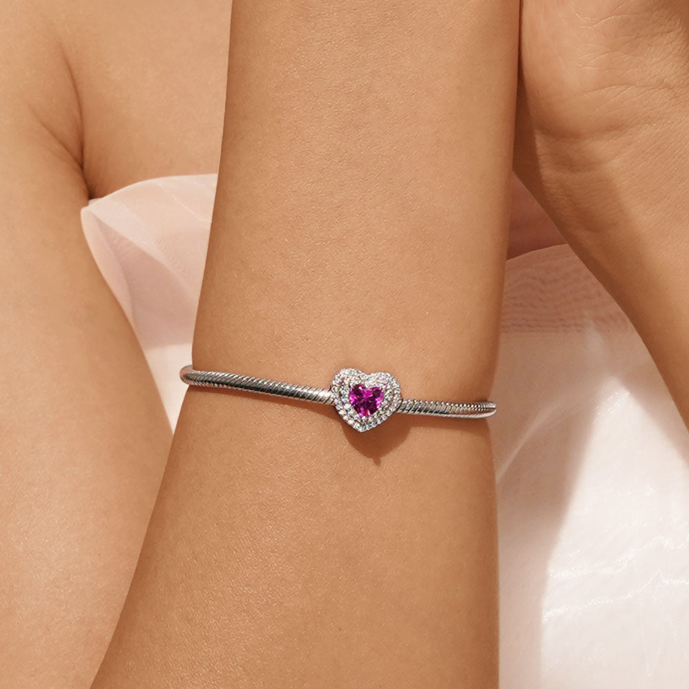 Gnoce Heart Birthstone Engravable Name Charm Platinum-plated Silver Blend_5