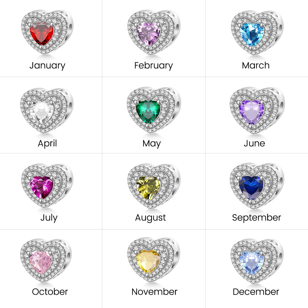 Gnoce Heart Birthstone Engravable Name Charm Platinum-plated Silver Blend_6