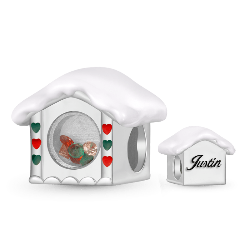Gnoce Christmas Clear Candy House Engraved Charm Platinum-plated Silver Blend_1
