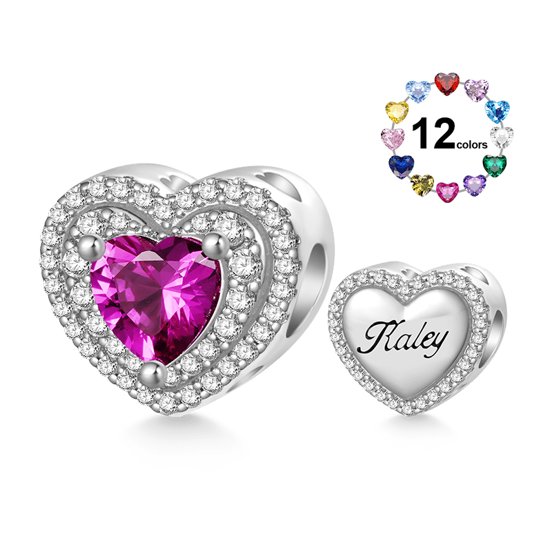 Gnoce Heart Birthstone Engravable Name Charm Platinum-plated Silver Blend_1
