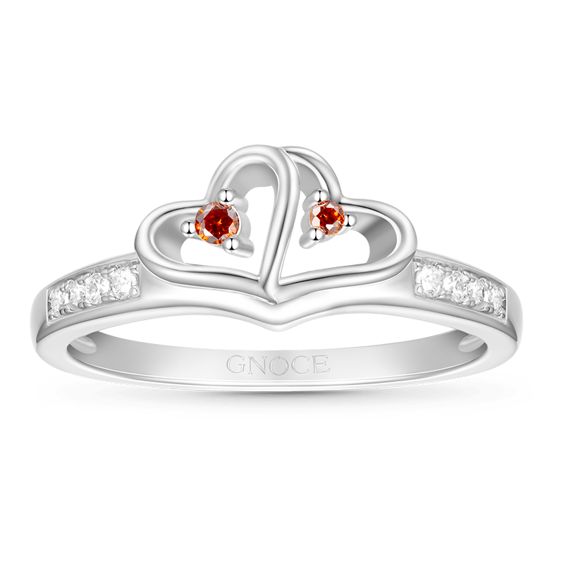 Gnoce Personalised Double Heart Birthstone Ring_2