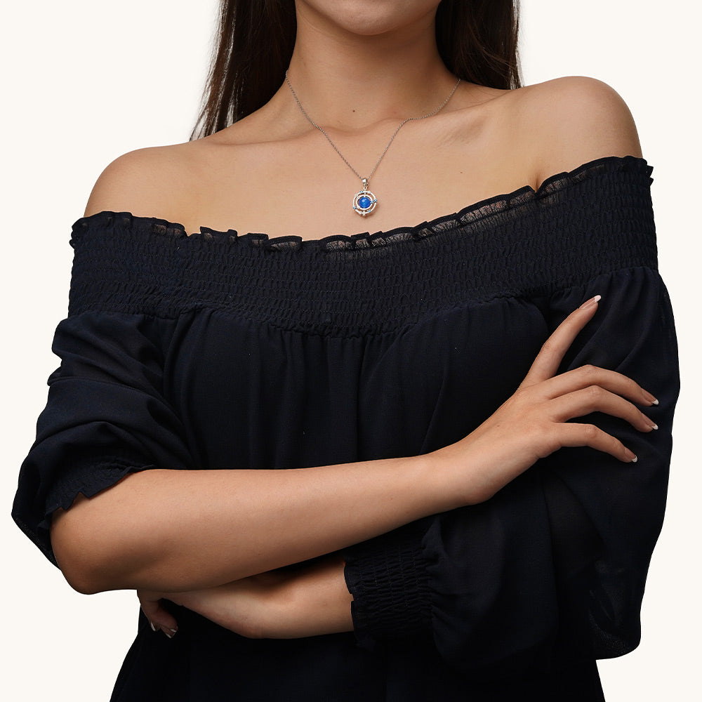 Gnoce Rotatable Natural Blue Agate Galaxy Pendant Dangle Charm_4