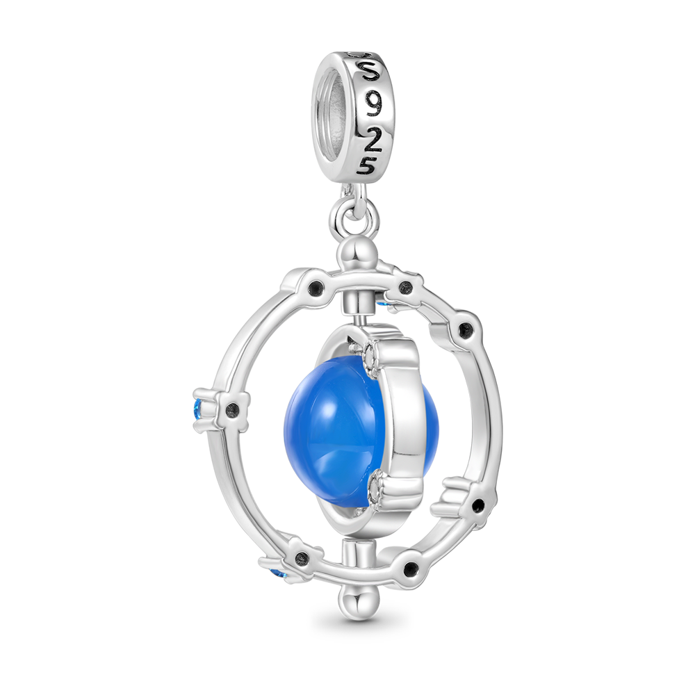Gnoce Rotatable Natural Blue Agate Galaxy Pendant Dangle Charm_2