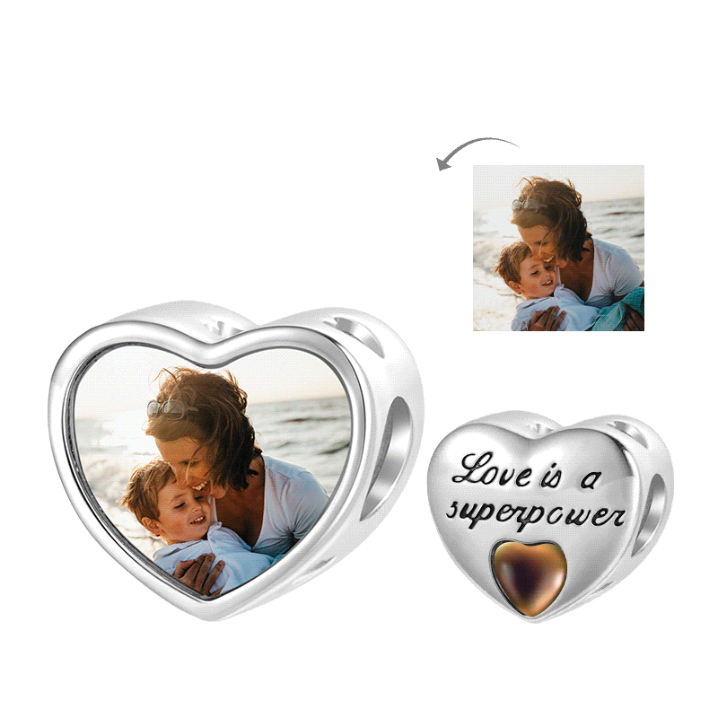 Gnoce “Love is a superpower" Heart Personalized Photo Mood Charm_1