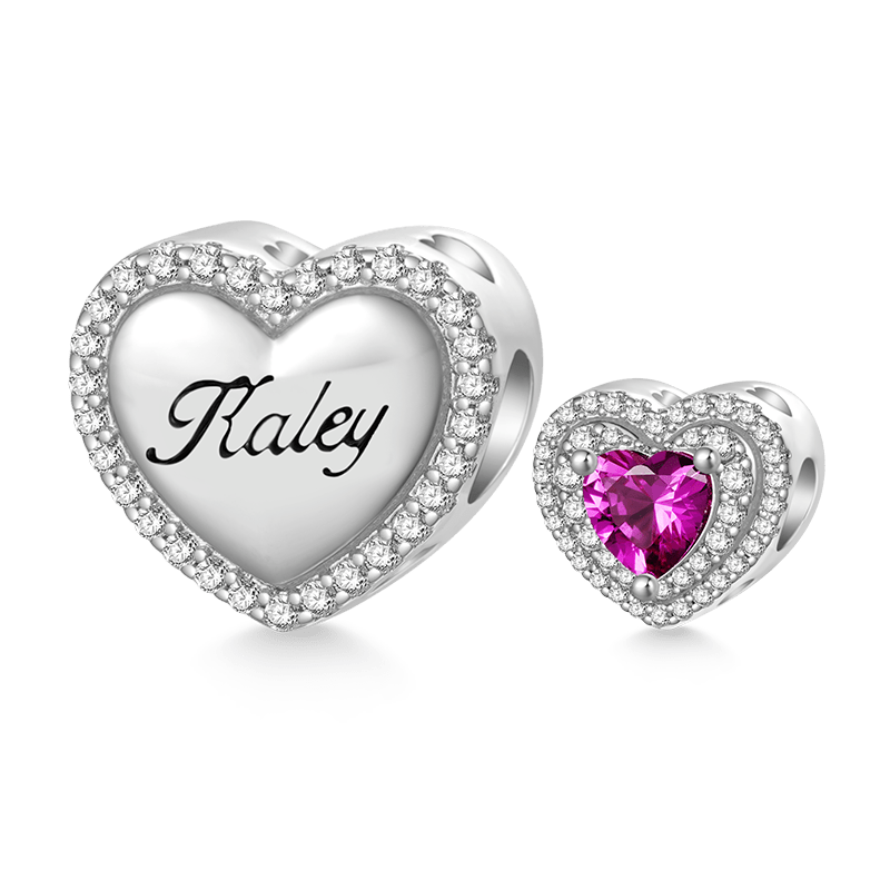 Gnoce Heart Birthstone Engravable Name Charm Platinum-plated Silver Blend_2