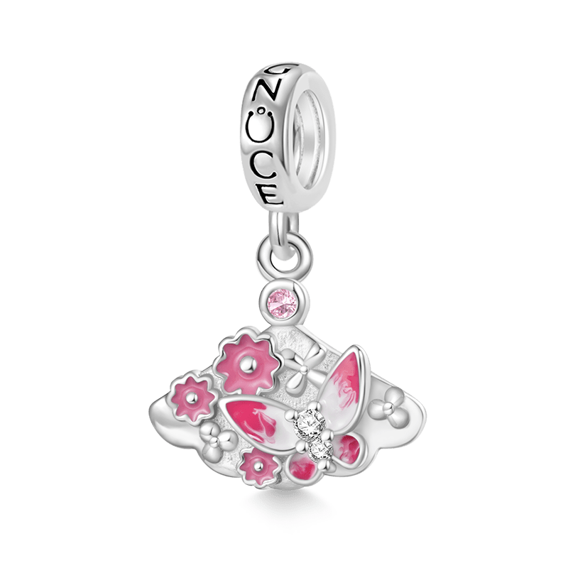 Gnoce Pink Butterfly Flower Fan Pendant Dangle Charm_1
