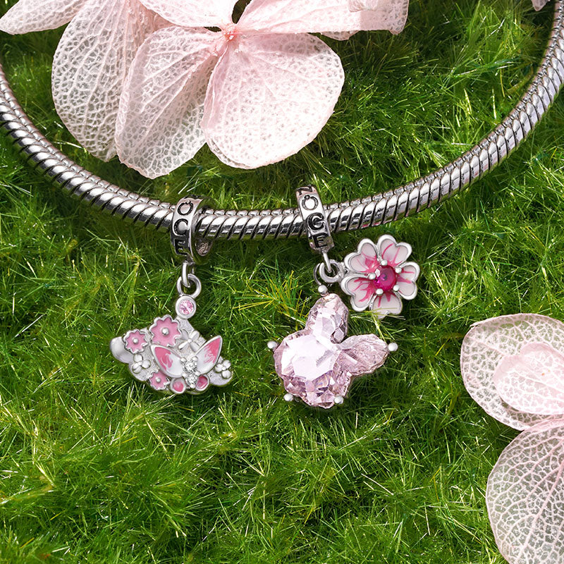 Gnoce Pink Butterfly Flower Fan Pendant Dangle Charm_3