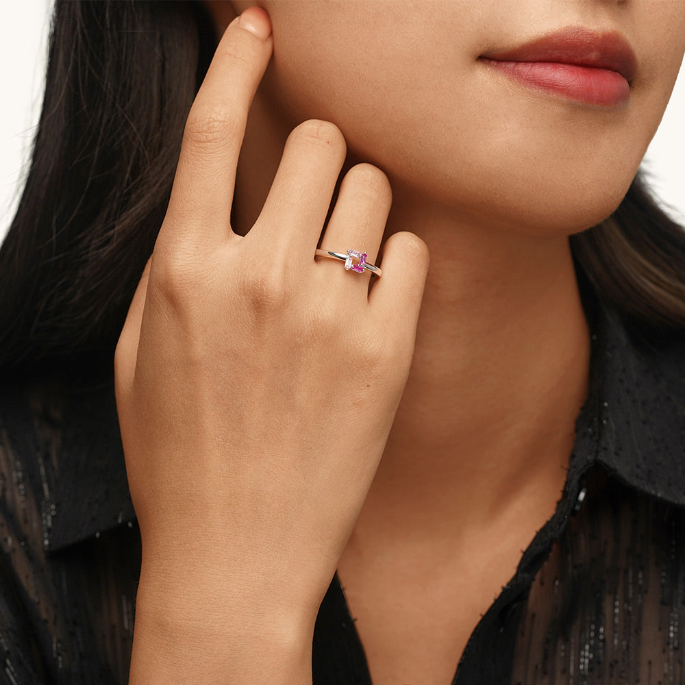 Gnoce Rectangular Flat Cut Pink Ring_4