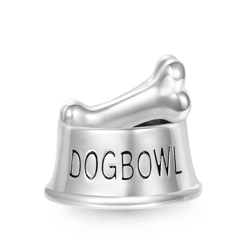 Gnoce Pet Dog Bowl Engravable Name Charm Platinum-plated Silver Blend_2