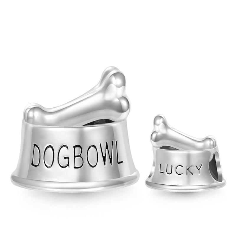 Gnoce Pet Dog Bowl Engravable Name Charm Platinum-plated Silver Blend_1