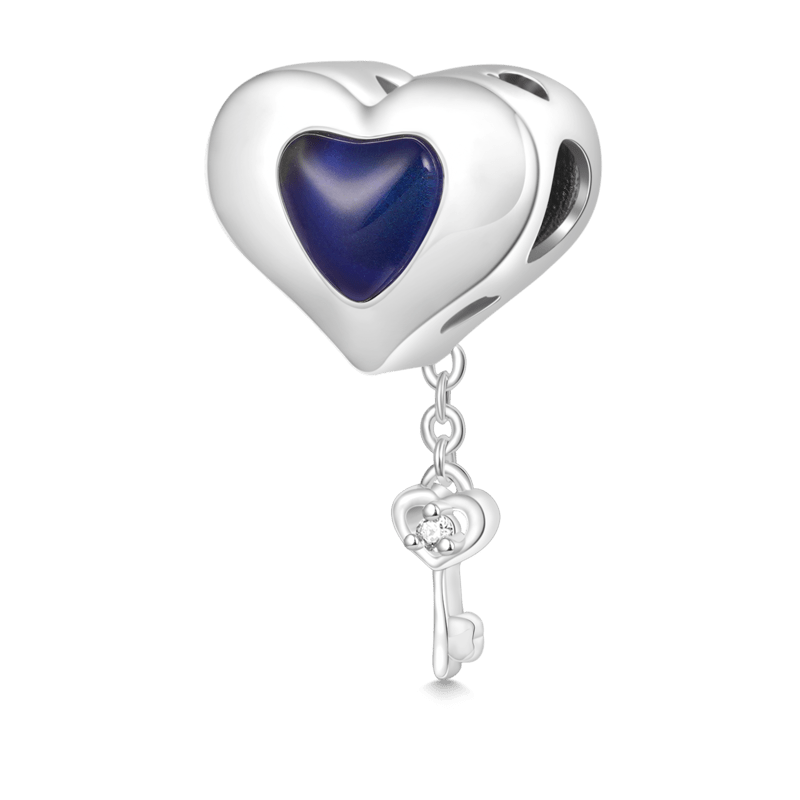 Gnoce Engravable Heart Lock Key Mood Charm Platinum-plated Silver Blend_2