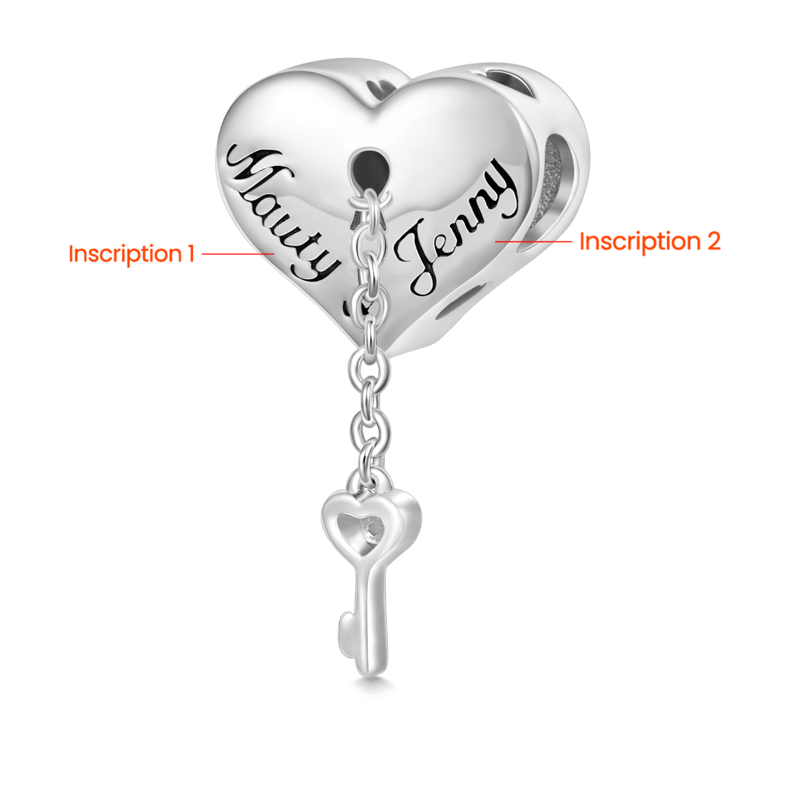 Gnoce Engravable Heart Lock Key Mood Charm Platinum-plated Silver Blend_3