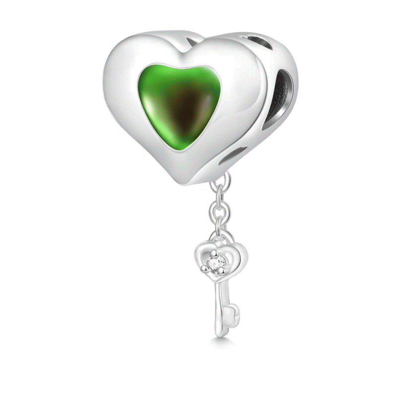 Gnoce Engravable Heart Lock Key Mood Charm Platinum-plated Silver Blend_1