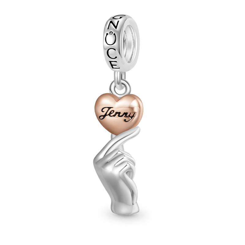 Gnoce Engravable Heart Gesture Charm Platinum-plated Silver Blend_1