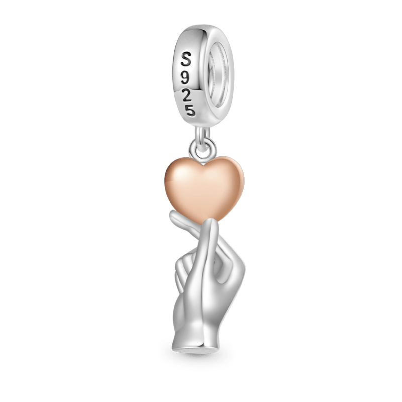 Gnoce Engravable Heart Gesture Charm Platinum-plated Silver Blend_3
