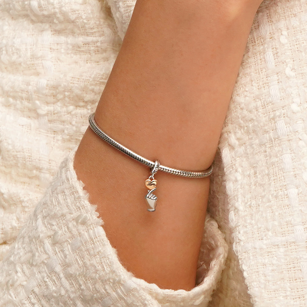 Gnoce Engravable Heart Gesture Charm Platinum-plated Silver Blend_8