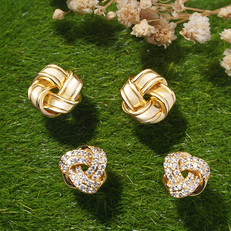 Gnoce Diamond Love Knot Stud Earrings Platinum-plated Silver Blend_5