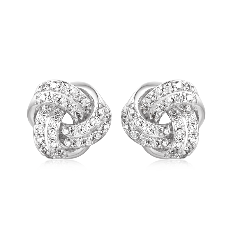 Gnoce Diamond Love Knot Stud Earrings Platinum-plated Silver Blend_3