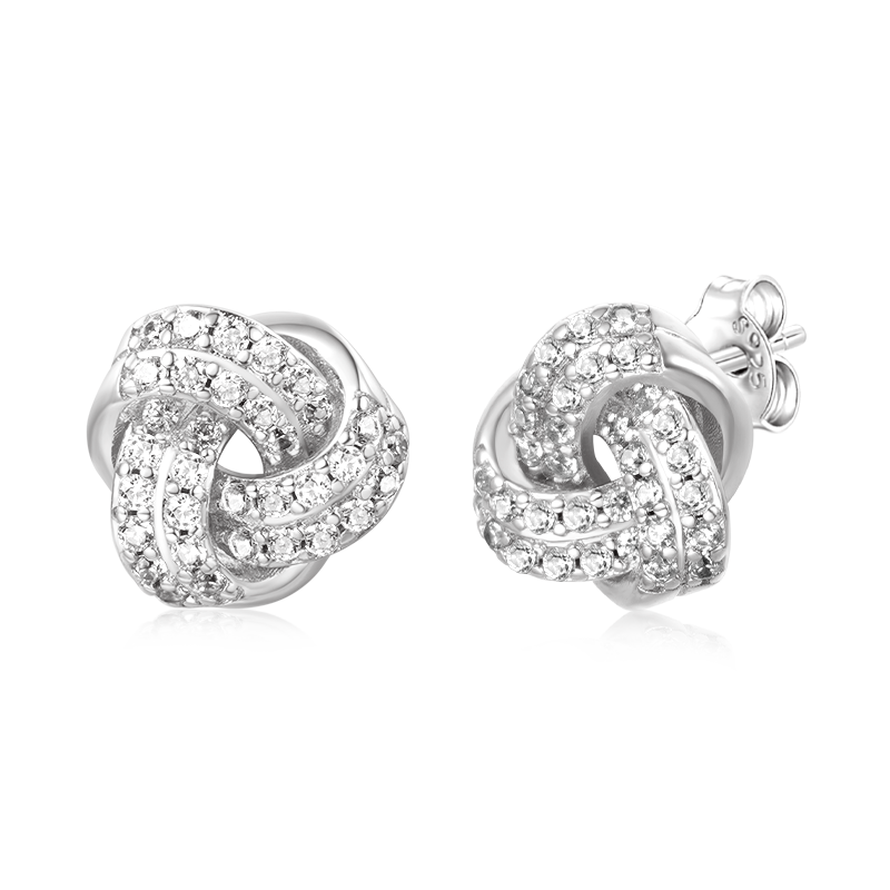 Gnoce Diamond Love Knot Stud Earrings Platinum-plated Silver Blend_4
