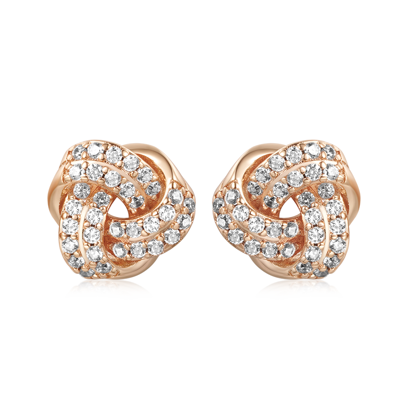 Gnoce Diamond Love Knot Stud Earrings Platinum-plated Silver Blend_2