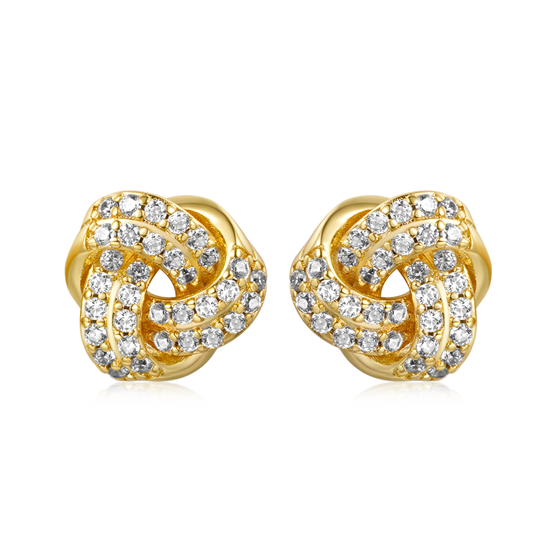 Gnoce Diamond Love Knot Stud Earrings Platinum-plated Silver Blend_1